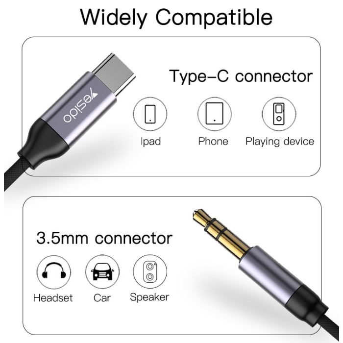 YESIDO AUX ADAPTER TYPE C TO 3.5MM AUDIO CABLE BLACK YAU20 - Image 4