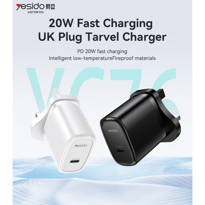 YESIDO 20W USB-C FAST CHARGER WHITE YC76C - Image 2