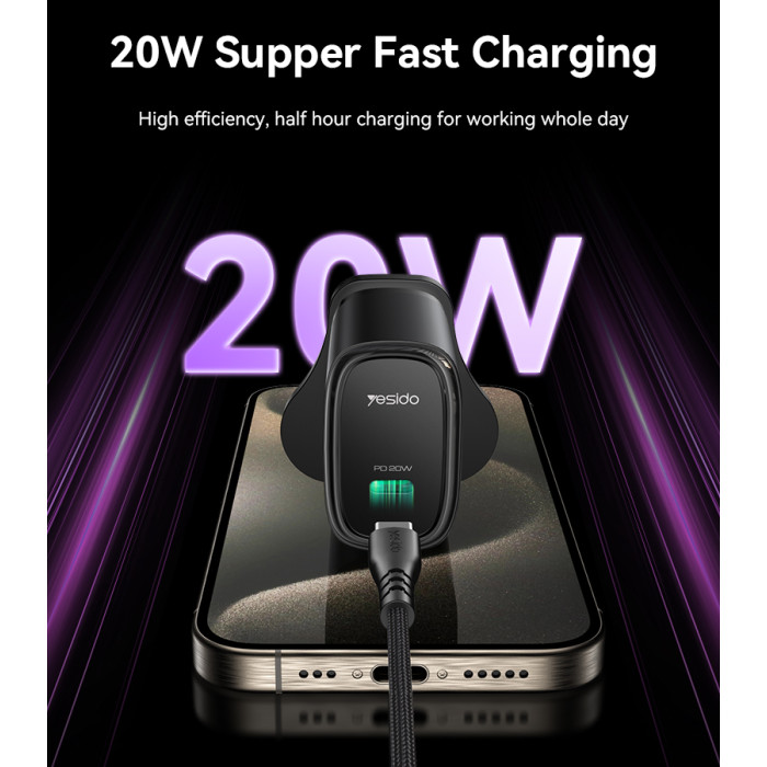 YESIDO 20W USB-C FAST CHARGER WHITE YC76C - Image 3