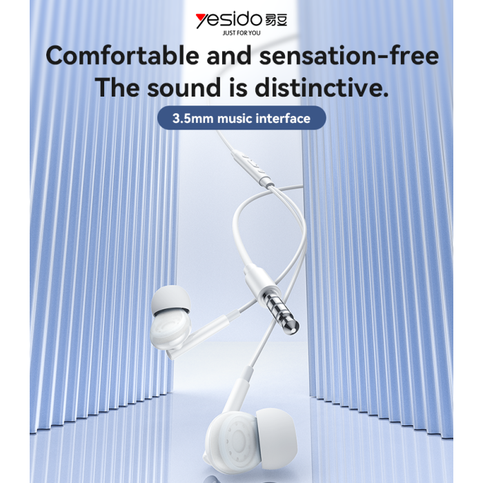 YESIDO HEAVY BASS 3.5MM AUX HEADSET WHITE YH46 - Image 2