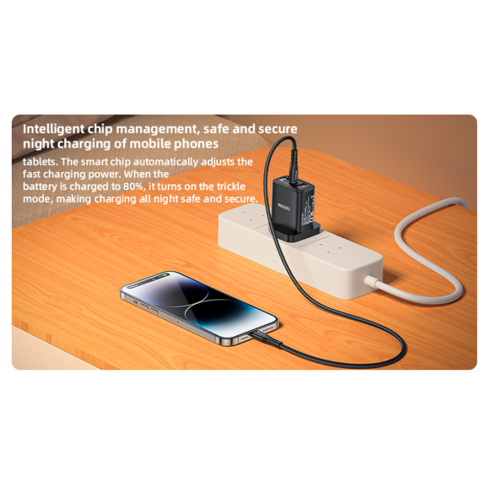 YESIDO 20W USB-A AND USB-C WITH DISPLAY FAST CHARGER BLACK YC87 - Image 4