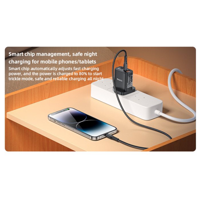 YESIDO 30W GAN 1XUSB-A AND 2XUSB-C CHARGER WITH DISPLAY BLACK YC88 - Image 4