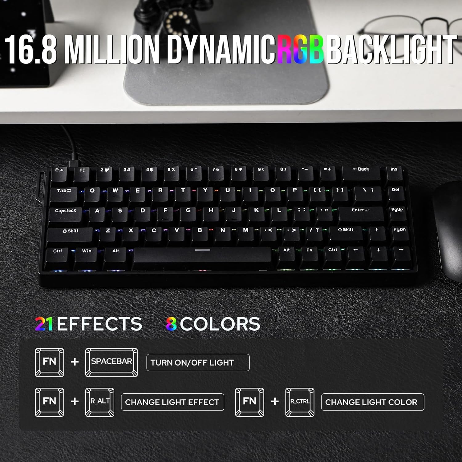 AULA 68 KEYS RGB 65% WIRED MECHANICAL GAMING KEYBOARD GRAY WOOD MAGNETIC SWITCH BLACK - Image 6