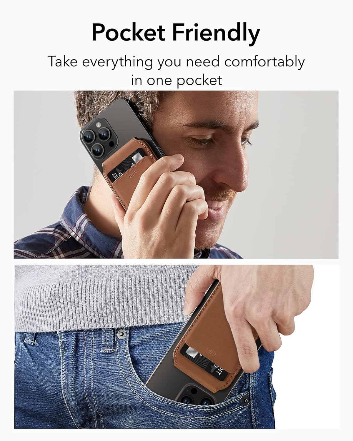 ESR MAGNETIC HALOLOCK VWGAN LEATHER WALLET STAND BROWN - Image 8