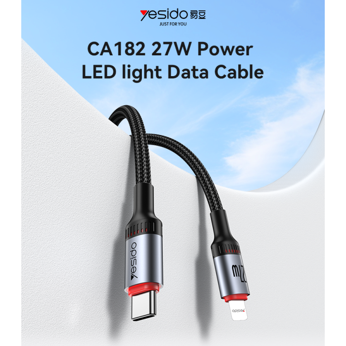 YESIDO 27W USB-C TO LIGHTNING CABLE 1.2M BLACK CA182 - Image 2