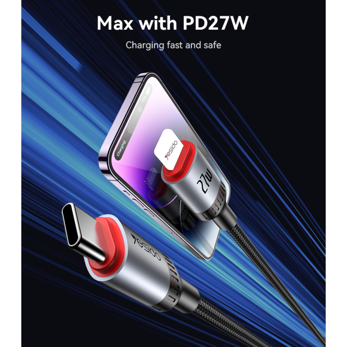 YESIDO 27W USB-C TO LIGHTNING CABLE 1.2M BLACK CA182 - Image 4