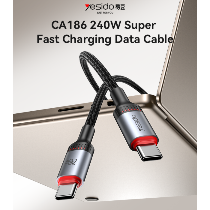 YESIDO 240W USB-C TO USB-C CABLE 2M BLACK CA186 - Image 2