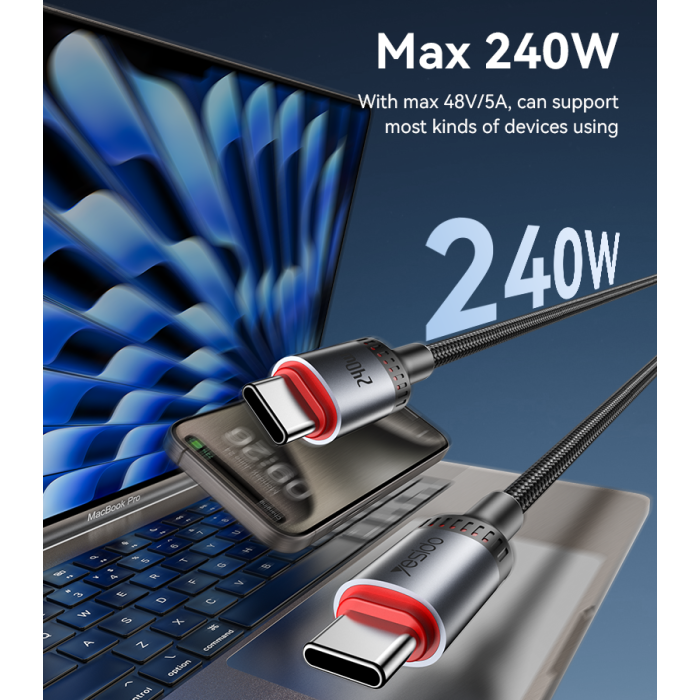 YESIDO 240W USB-C TO USB-C CABLE 2M BLACK CA186 - Image 4