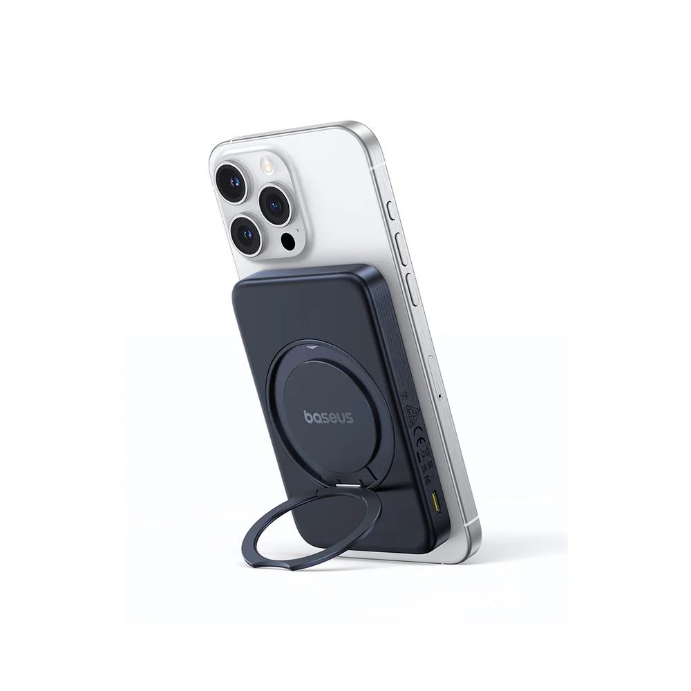 BASEUS PICOGO QI2 MAGNETIC POWER BANK WITH ROTATABLE STAND 5000MAH 20W COSMIC BLACK P10076802123-00-BK - Image 3