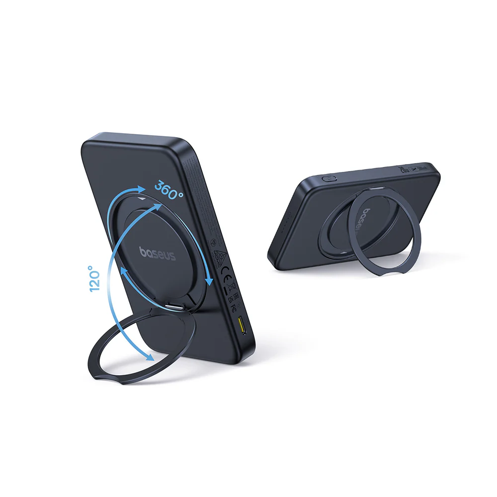 BASEUS PICOGO QI2 MAGNETIC POWER BANK WITH ROTATABLE STAND 5000MAH 20W COSMIC BLACK P10076802123-00-BK - Image 4