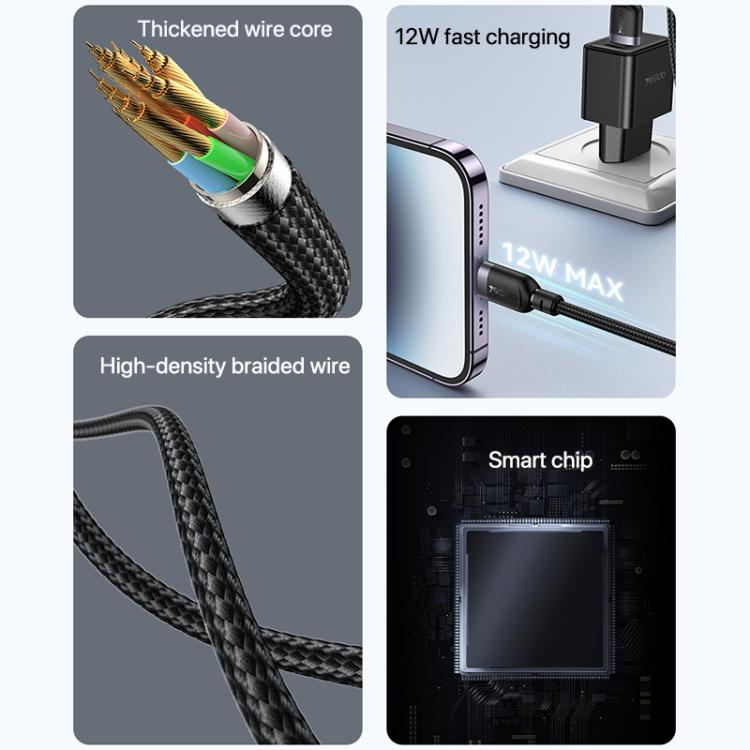 YESIDO 12W USB-A TO LIGHTNING CABLE 3M BLACK CA134L - Image 3