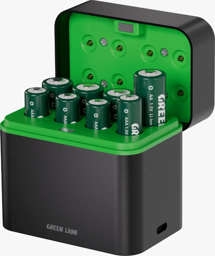 GREEN LION RECHARGEABLE 4*AA + 4*AAA BATTERY DOCK USB-C BLACK GNRB4A43APBK - Image 2
