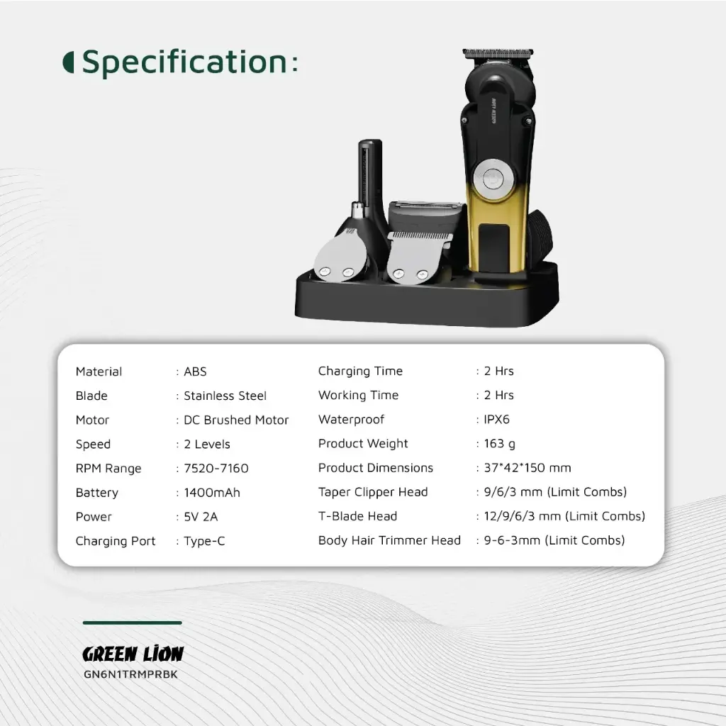 GREEN LION 6 IN 1 TRIM PRO GROOMING KIT BLACK GN6N1TRMPRBK - Image 6