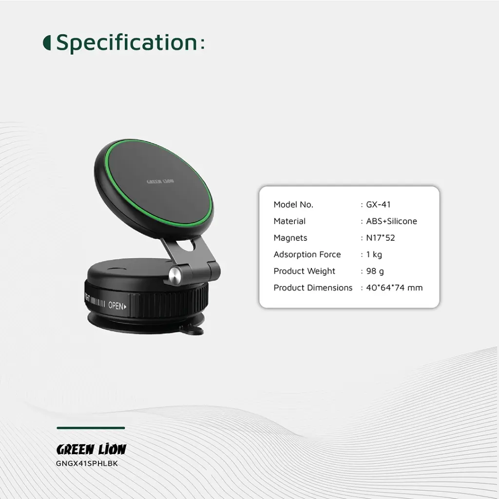 GREEN LION GX-41 MAGSAFE SUCTION PHONE HOLDER BLACK GNGX41SPHLBK - Image 2