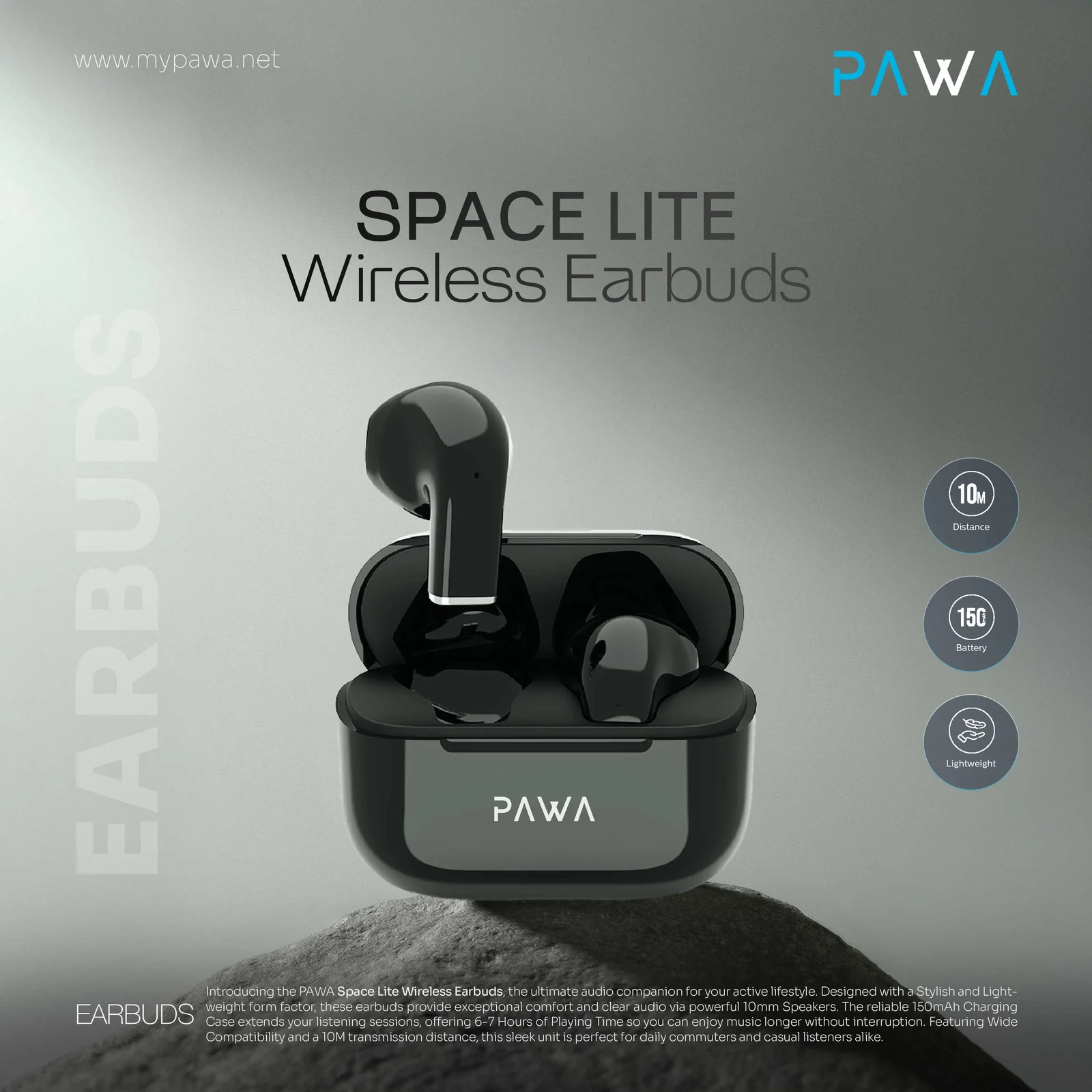PAWA SPACE LITE WIRELESS EARBUDS BLACK PW-EBW055-BK - Image 4