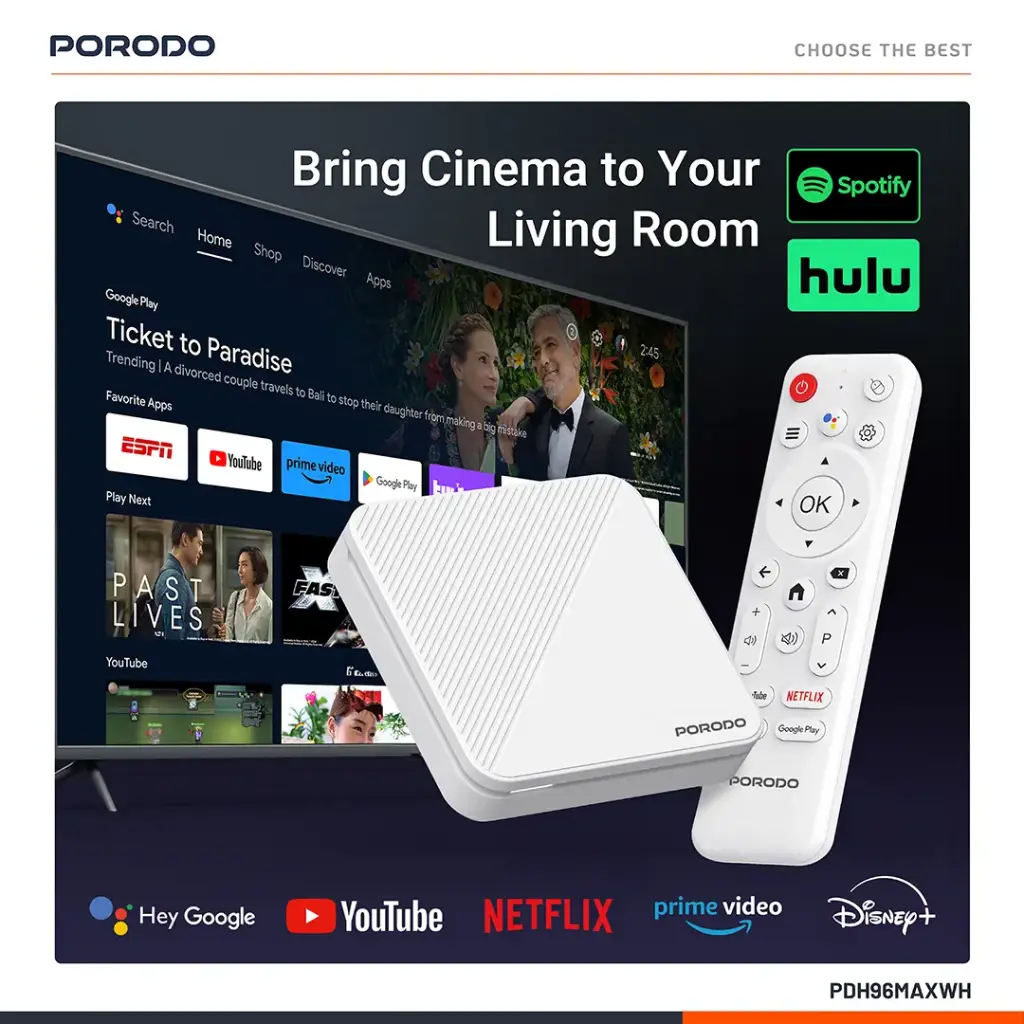 PORODO ECHOBOX ANDROID TV BOX 4K ULTRA HD STREAMING WHITE PDH96MAXWH - Image 3