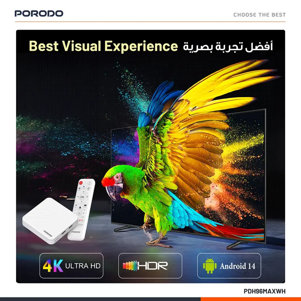 PORODO ECHOBOX ANDROID TV BOX 4K ULTRA HD STREAMING WHITE PDH96MAXWH - Image 2
