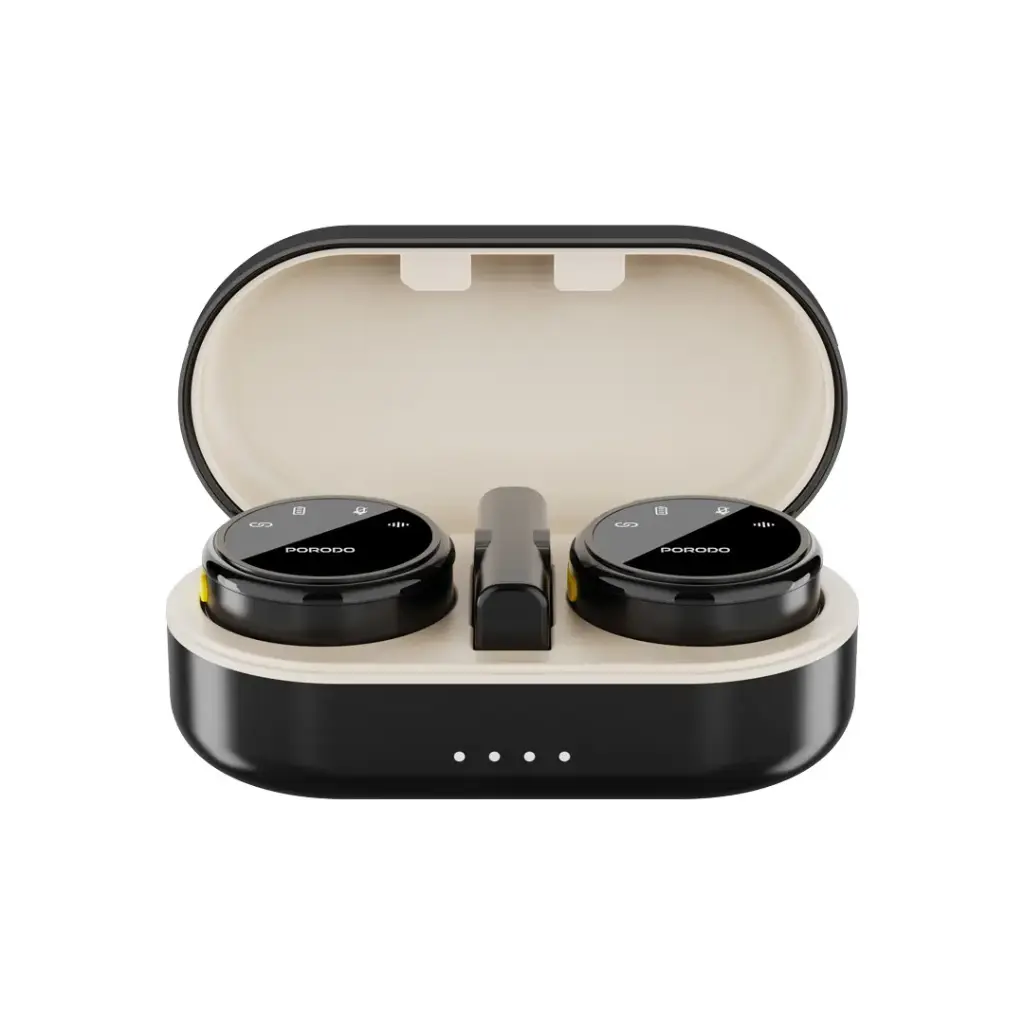 PORODO PROFESSIONAL LAVALIER MICROPHONE SET WITH MAGNETIC CLIPS AND CHARGING CASE BLACK PDWMDMICBK - Image 2