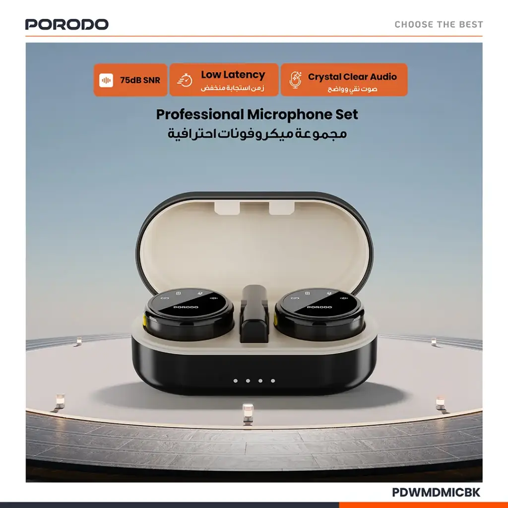 PORODO PROFESSIONAL LAVALIER MICROPHONE SET WITH MAGNETIC CLIPS AND CHARGING CASE BLACK PDWMDMICBK - Image 5
