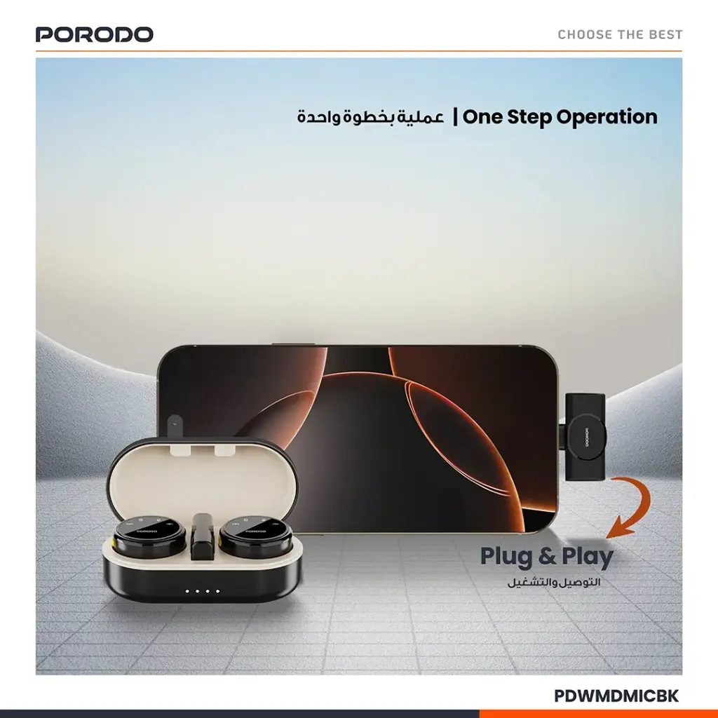 PORODO PROFESSIONAL LAVALIER MICROPHONE SET WITH MAGNETIC CLIPS AND CHARGING CASE BLACK PDWMDMICBK - Image 3