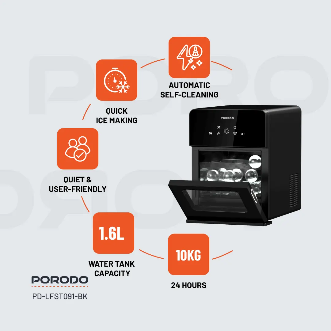 PORODO LIFESTYLE SPHERE SHAPED 260W DUAL SPHERE ICE MAKER 1.6L WITH LCD TOUCH DISPLAY BLACK PDLFST091BK - Image 2