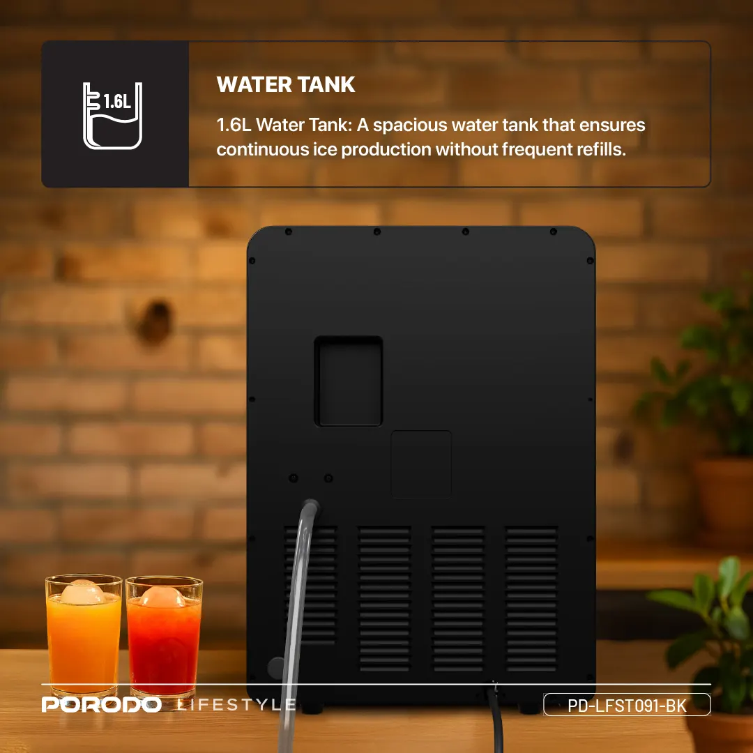 PORODO LIFESTYLE SPHERE SHAPED 260W DUAL SPHERE ICE MAKER 1.6L WITH LCD TOUCH DISPLAY BLACK PDLFST091BK - Image 9
