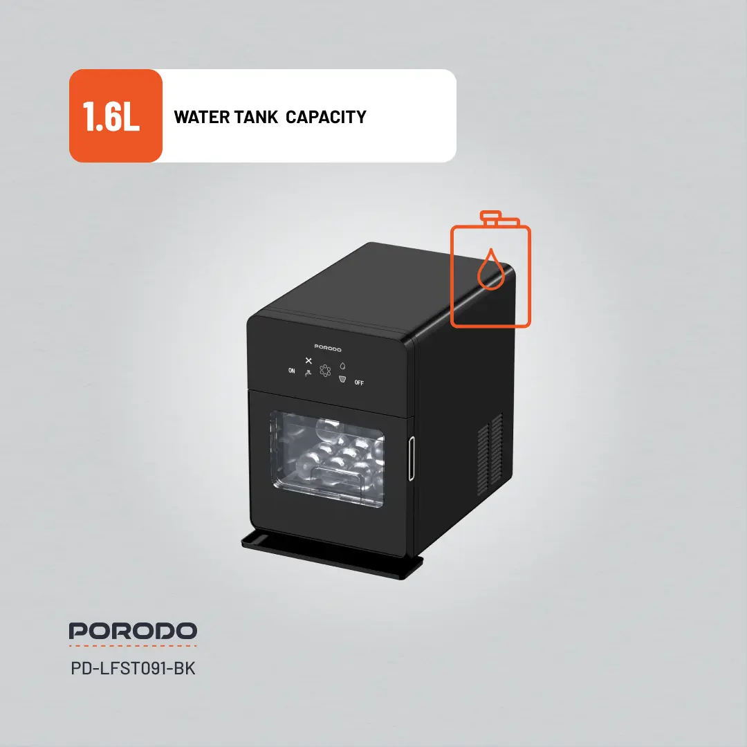 PORODO LIFESTYLE SPHERE SHAPED 260W DUAL SPHERE ICE MAKER 1.6L WITH LCD TOUCH DISPLAY BLACK PDLFST091BK - Image 6