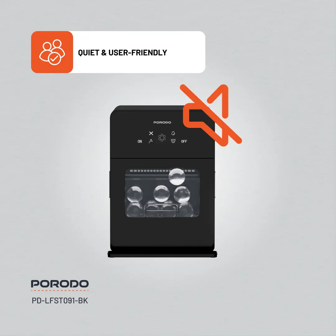PORODO LIFESTYLE SPHERE SHAPED 260W DUAL SPHERE ICE MAKER 1.6L WITH LCD TOUCH DISPLAY BLACK PDLFST091BK - Image 5
