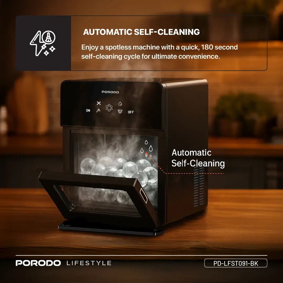 PORODO LIFESTYLE SPHERE SHAPED 260W DUAL SPHERE ICE MAKER 1.6L WITH LCD TOUCH DISPLAY BLACK PDLFST091BK - Image 13