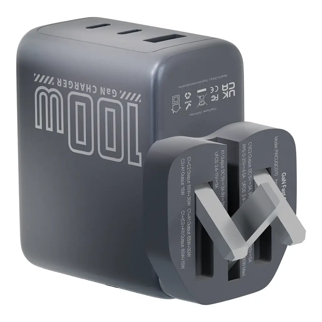 POWEROLOGY VOLTFLOW 100W AVS GAN WALL CHARGER GRAY PWCUQC070GY - Image 2