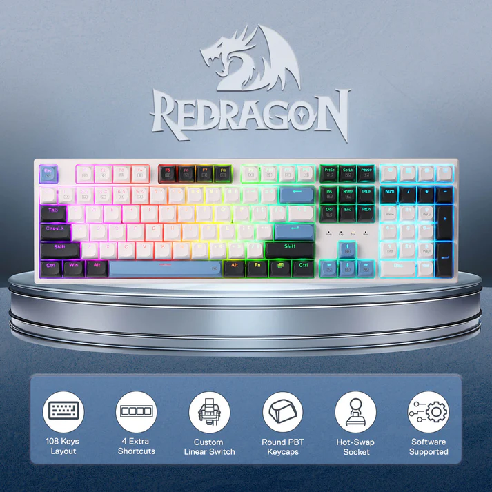 REDRAGON TRUNDLE RGB WIRED 108 KEY MECHANICAL GAMING KEYBOARD K668WGB-RGB - Image 3