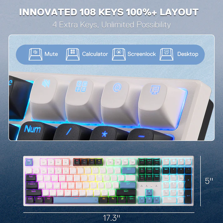 REDRAGON TRUNDLE RGB WIRED 108 KEY MECHANICAL GAMING KEYBOARD K668WGB-RGB - Image 4
