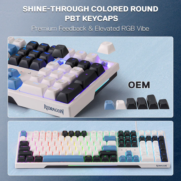 REDRAGON TRUNDLE RGB WIRED 108 KEY MECHANICAL GAMING KEYBOARD K668WGB-RGB - Image 8