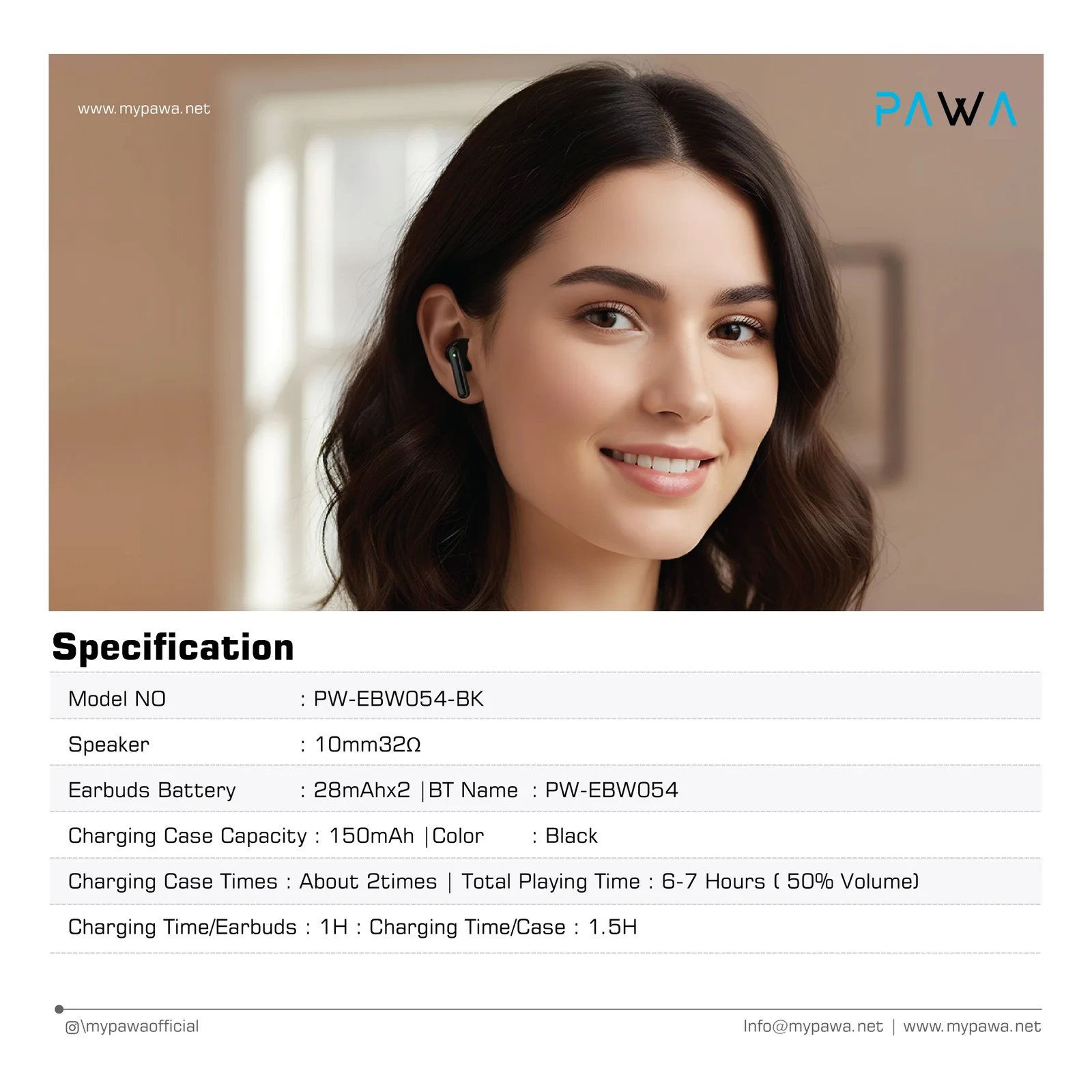 PAWA WAVES LITE WIRELESS EARBUDS BLACK PW-EBW054-BK - Image 3