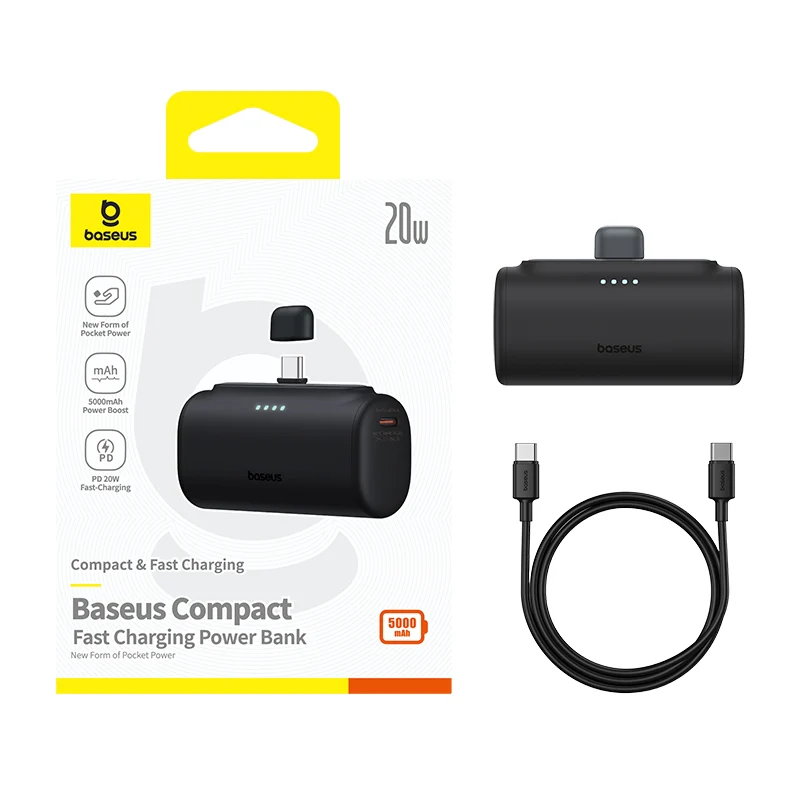BASEUS COMPACT FAST CHARGING POWER BANK TYPE C EDITION 5000MAH 20W CLUSTER BLACK P10068306113-00-BK - Image 4