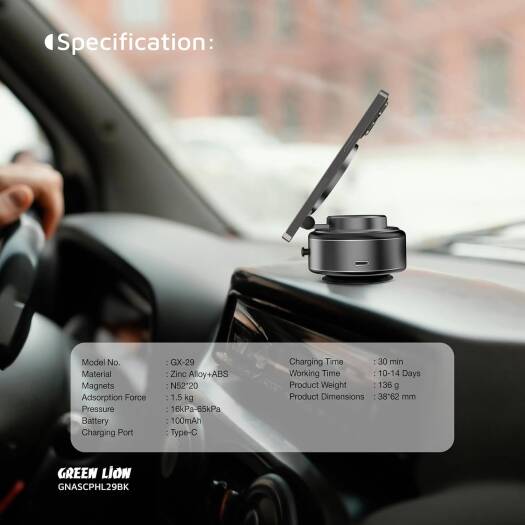 GREEN LION AUTO SUCTION PHONE HOLDER MATTE BLACK GX-29 GNASCPHL29BK - Image 3