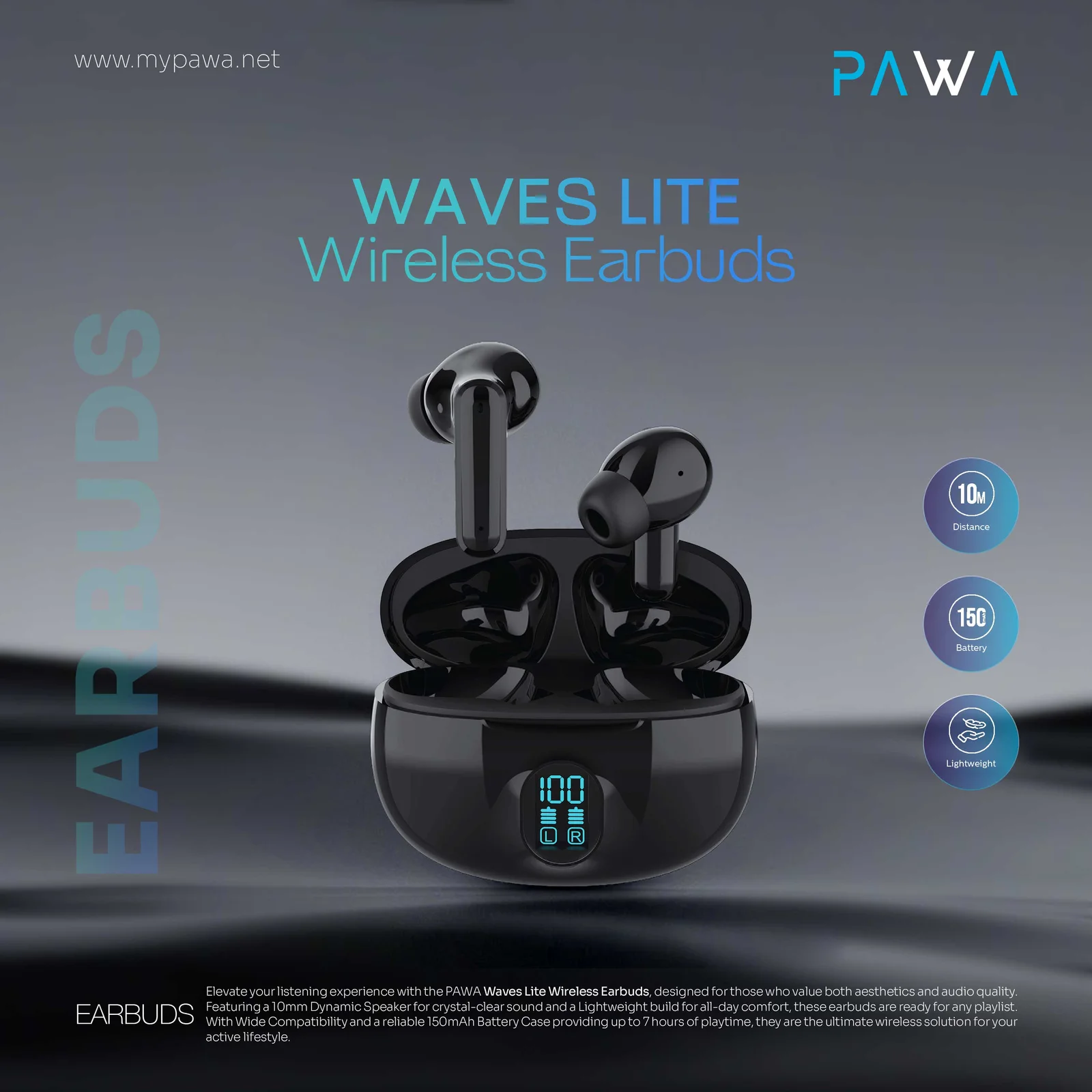 PAWA WAVES LITE WIRELESS EARBUDS BLACK PW-EBW054-BK - Image 5