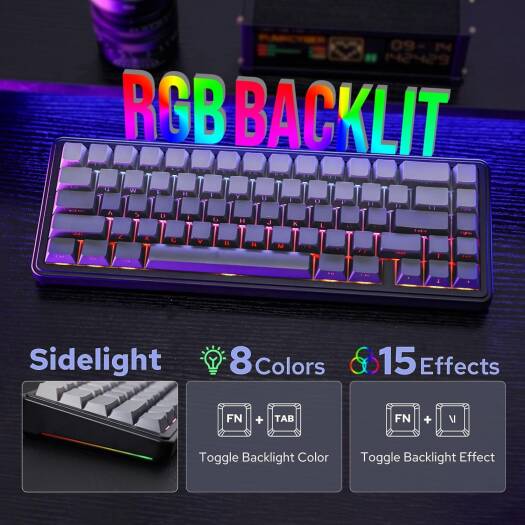AULA 65 KEYS RGB 65% MECHANICAL GAMING KEYBOARD TRI MODE GREY WOOD V3 SWITCH BLK-GRY F65 - Image 5