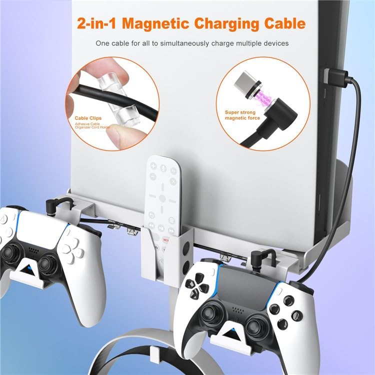 SONY PS5 WALL MOUNT STORAGE STAND WITH 2 IN 1 CHARGING CABLE - Image 2