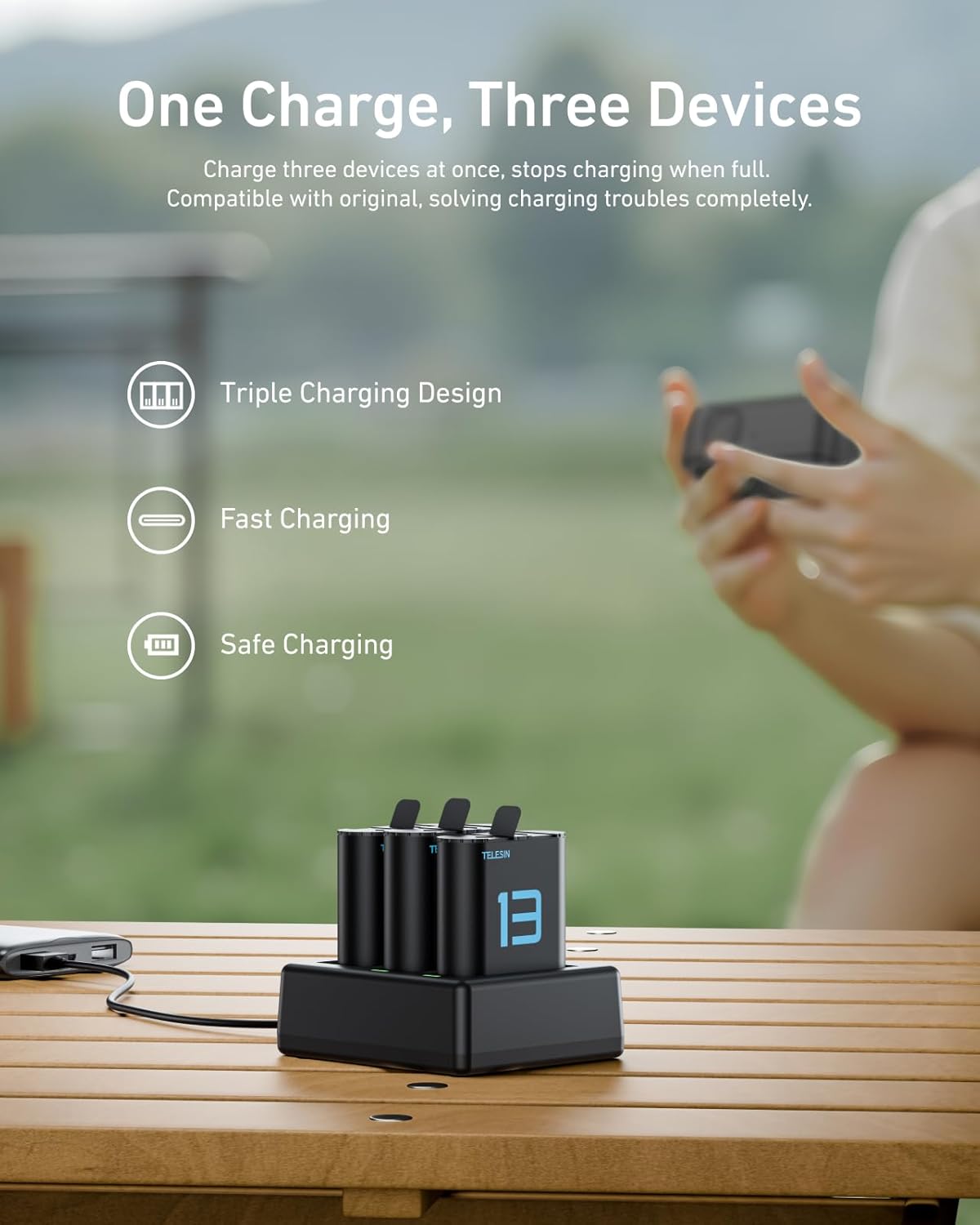 TELESIN GOPRO HERO 13 BATTERY CHARGER BOX WITH 2 BATTERIES S0-ECB-07-TGP - Image 9