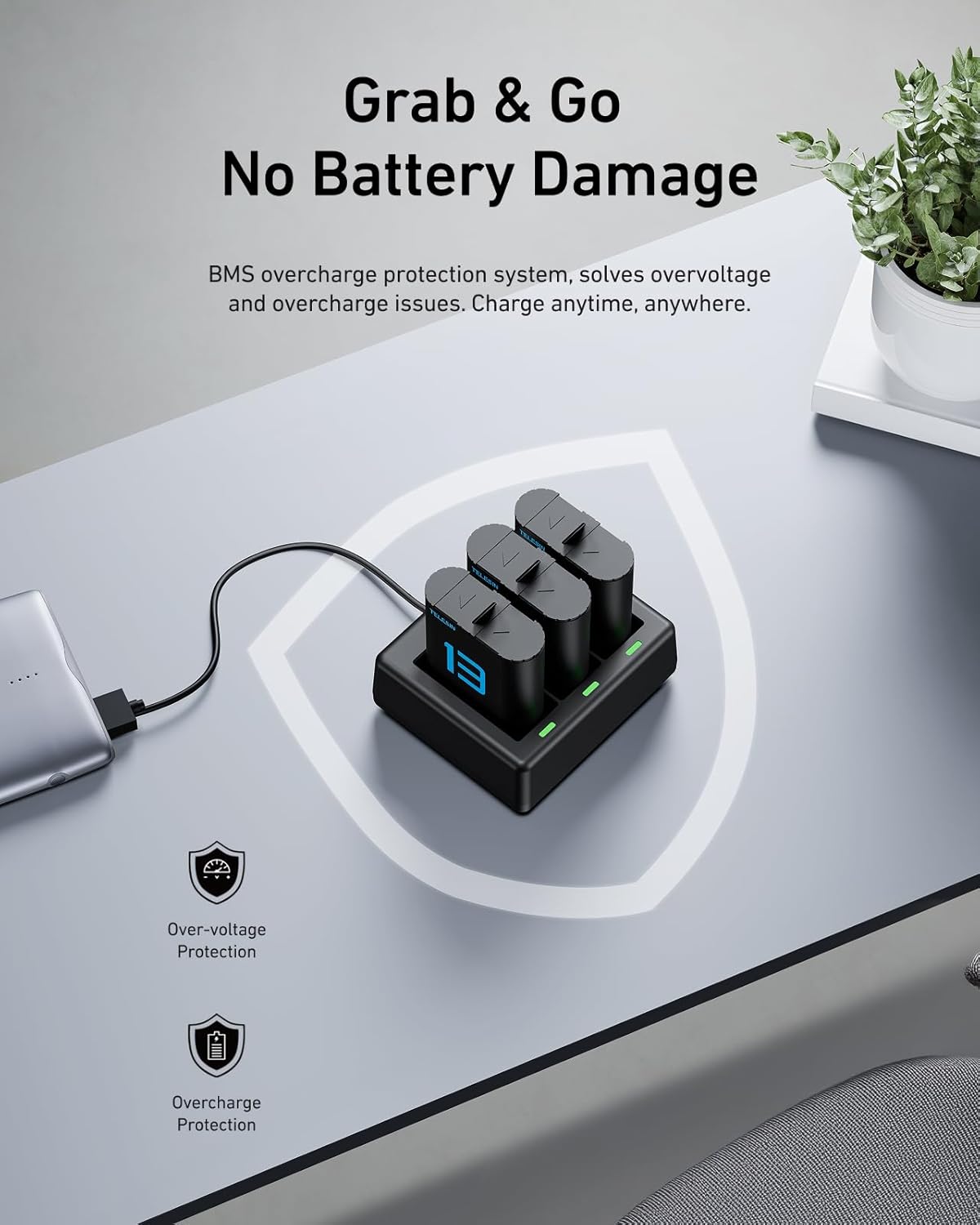 TELESIN GOPRO HERO 13 BATTERY CHARGER BOX WITH 2 BATTERIES S0-ECB-07-TGP - Image 5