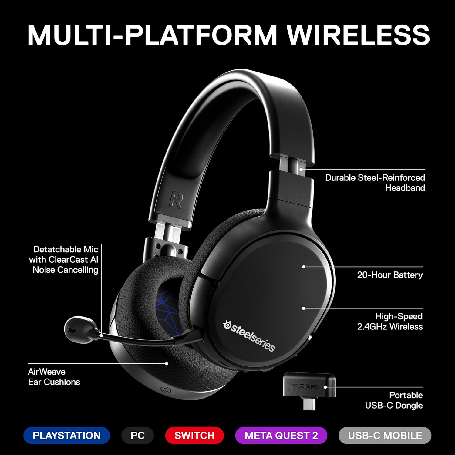 STEELSERIES ARCTIS 1 FOR PS5 WIRELESS GAMING HEADSET 61519 - Image 3
