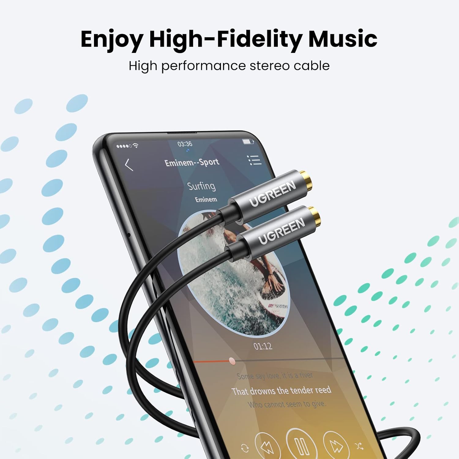UGREEN 3.5MM AUX STEREO AUDIO SPLITTER CABLE WITH BRAID 20CM BLACK 10532 - Image 3