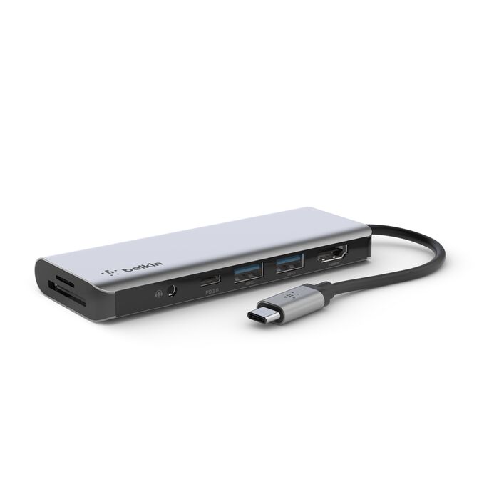 Expand your connectivity and enhance productivity with the BELKIN USB-C 7 IN 1 MULTIPORT HUB 100W SPACE GRAY AVC023HQSGY