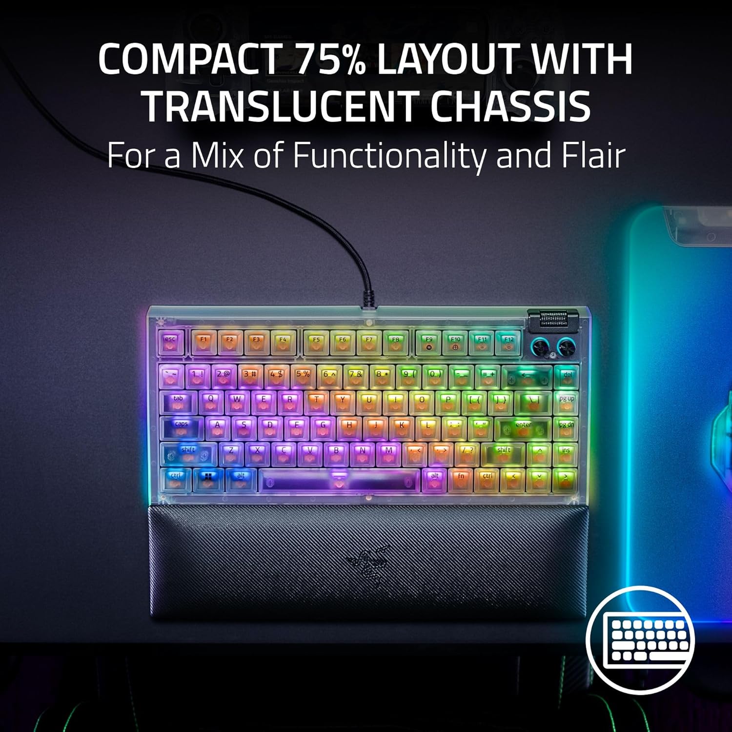 RAZER BLACKWIDOW V4 75% PHANTOM WHITE HOT-SWAP ENABLED MECHANICAL GAMING KEYBOARD RZ03-05003500-R3M1 - Image 4