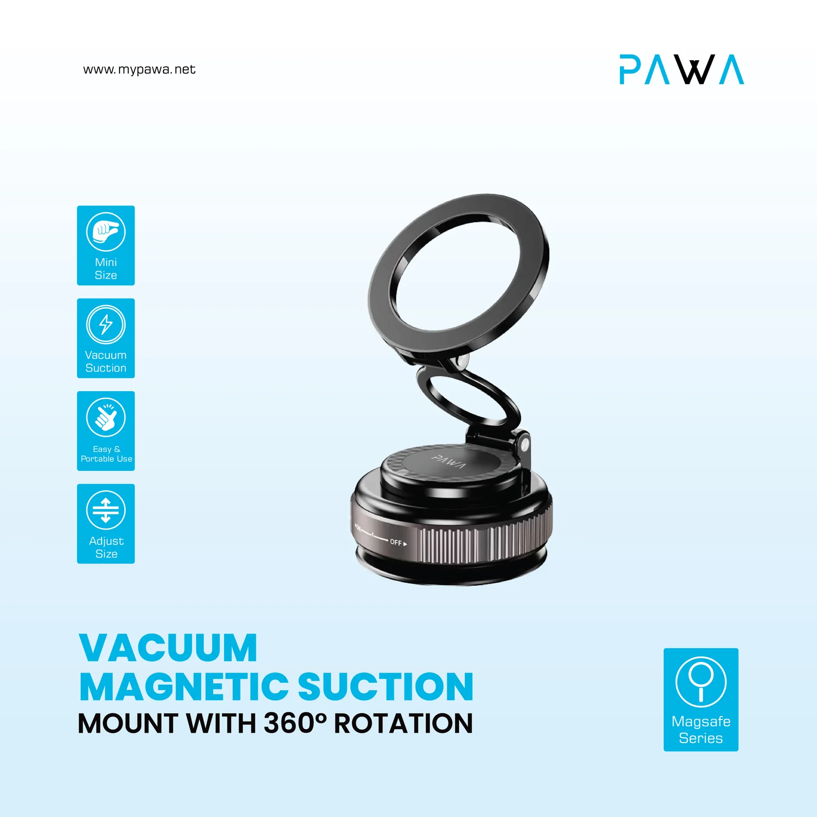 PAWA VACUUM MAGNETIC SUCTION MOUNT WITH 360 ROTATION BLACK PW-SCRMNT10-BK - Image 4