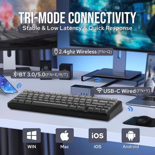 AULA 65 KEYS RGB 65% MECHANICAL GAMING KEYBOARD TRI MODE GREY WOOD V3 SWITCH BLK-GRY F65 - Image 3