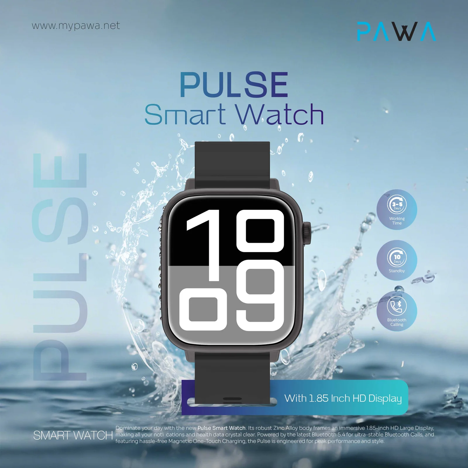 PAWA PLUSE SMART WATCH WITH 1.85 INCH HD DISPLAY BLACK PW-STWFTB15-BK - Image 4