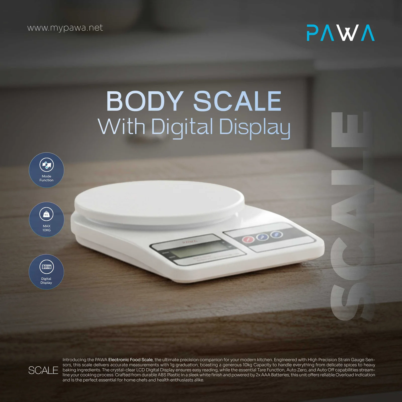 PAWA ELECTRONIC FOOD SCALE MAX 10KG WHITE PW-MFDSCL25-WH - Image 5