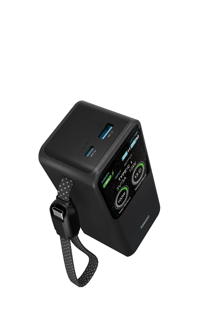 PORODO POLO II 20000MAH POWER BANK BUILT IN USB C CABLES BLACK PDPBFCH0101BK - Image 2